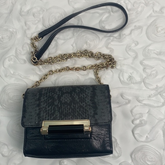 Diane Von Furstenberg 440 Black Leather Micro Mini Exotic Print Bag Chain Strap - Picture 3 of 16